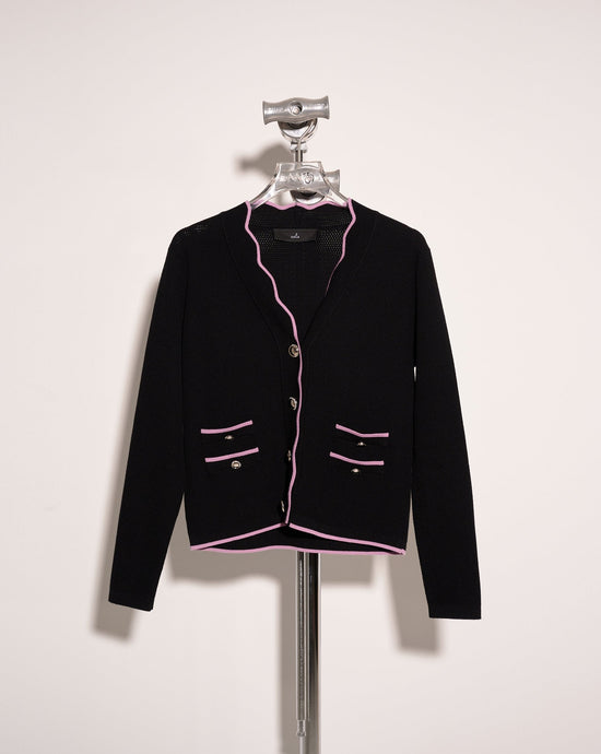 aalis MAG scallop edge color blocking cardigan (Black mix)