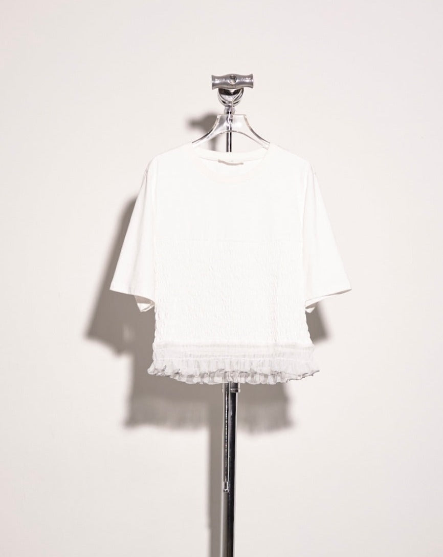 aalis AVINA mesh ruffle smocking SS top (White)