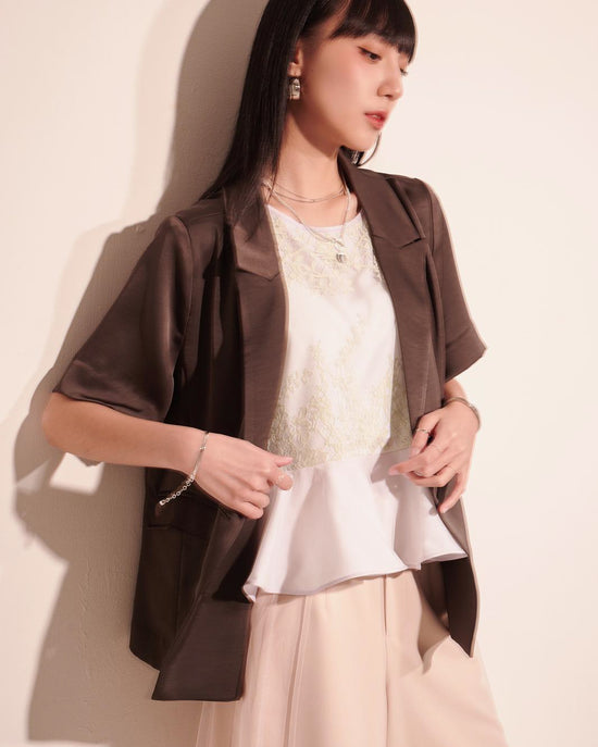 aalis ONA satin S/S blazer (Charcoal)