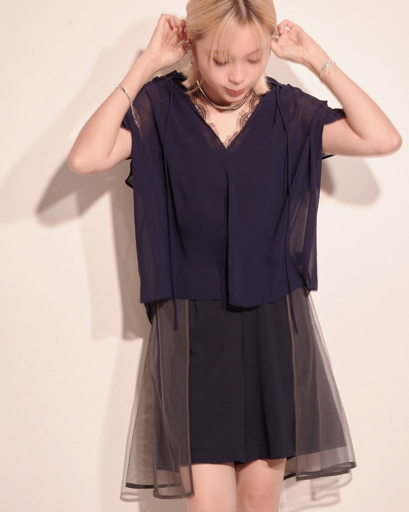 aalis KIKA chiffon babydoll top (Navy)