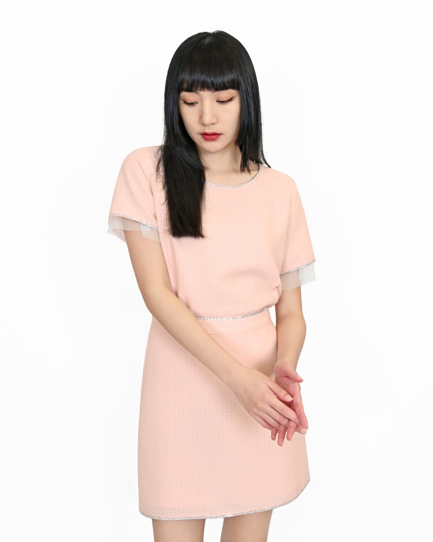 aalis RAY tweed short sleeves top (Light pink)