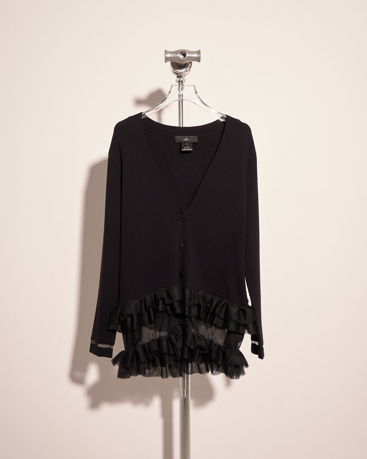 aalis KASHI mesh ruffle hem cardigan (Black)