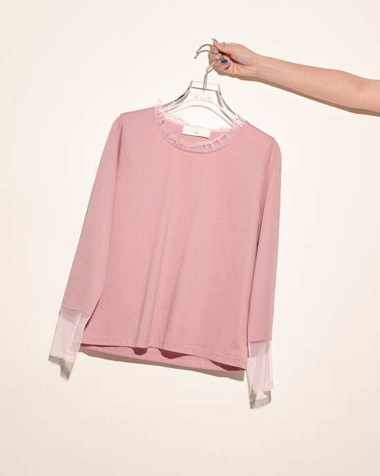 aalis LEVEN P2 mesh ruffle stand collar L/S top (Pink)