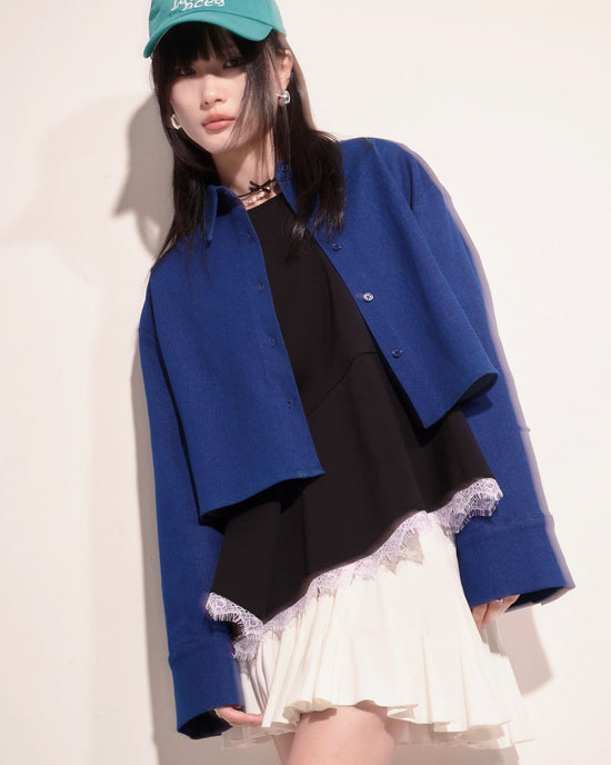 aalis BUA wide sleeves crop shirt (Denim blue)