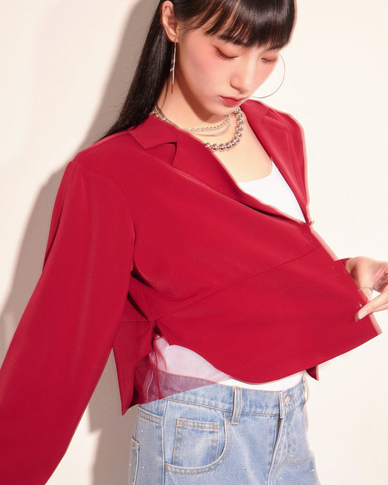 aalis BIA mesh layer V neck shirt (Red)