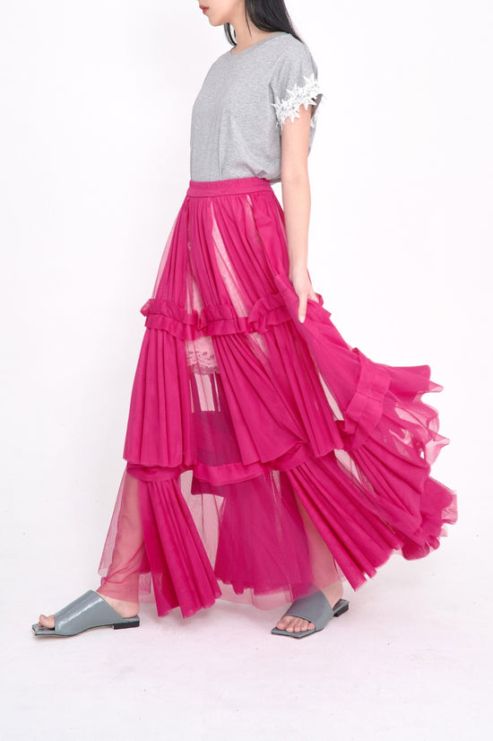 aalis YUA maxi mesh tier skirt (Magenta)