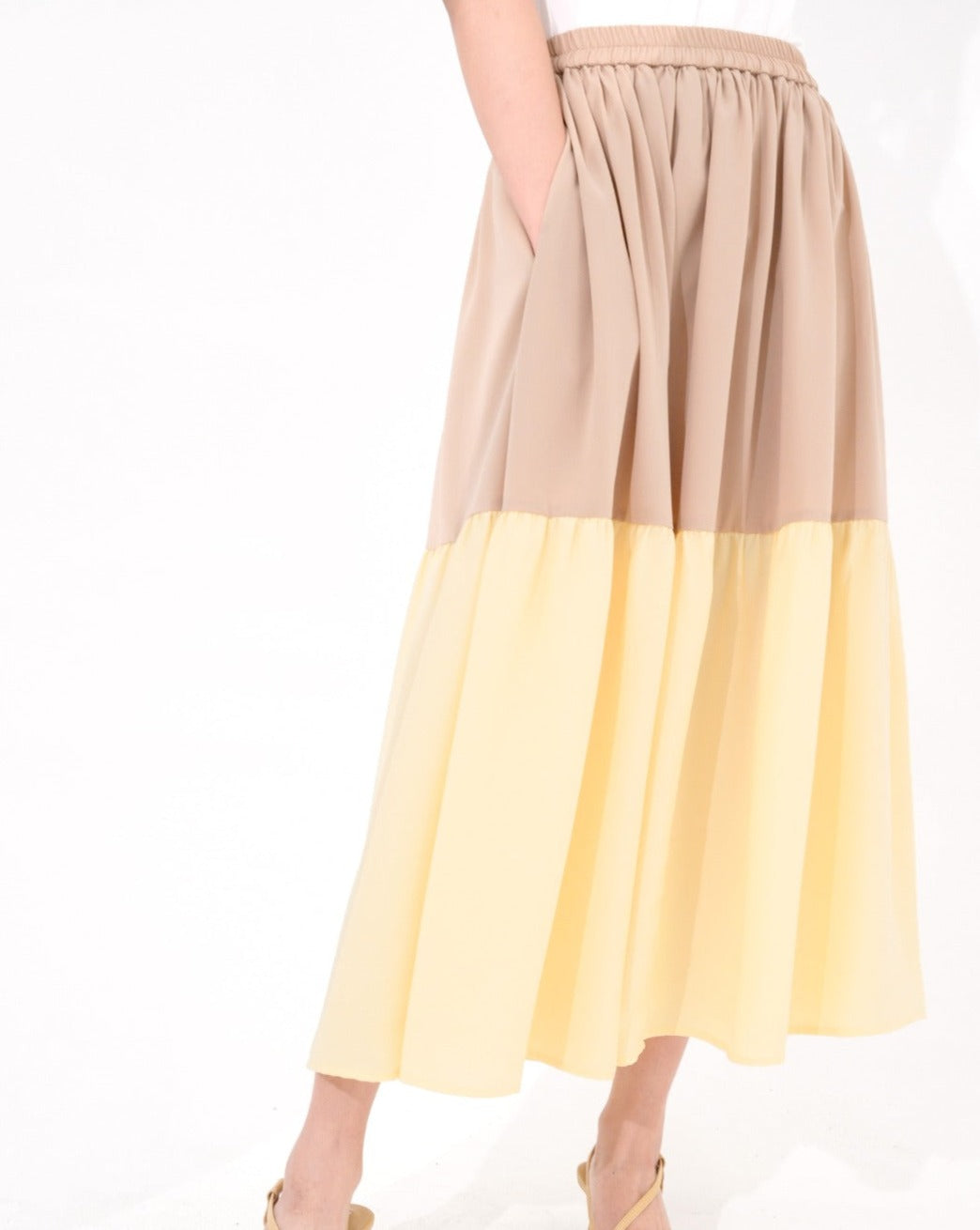 aalis MAISIE tiered midi skirt (Beige yellow)