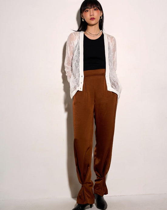 aalis SCOTT button detail cinch hem satin pants (Brown)