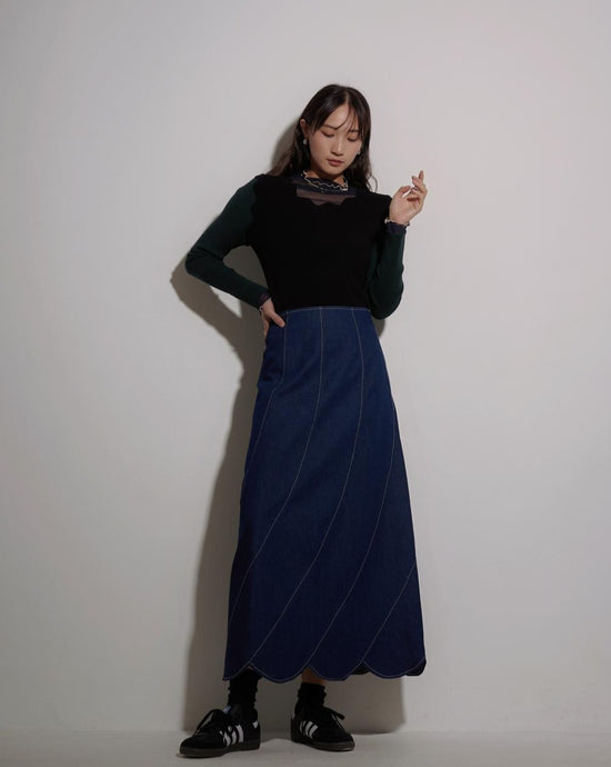 aalis AFRA scallop hem denim skirt (Dark blue)