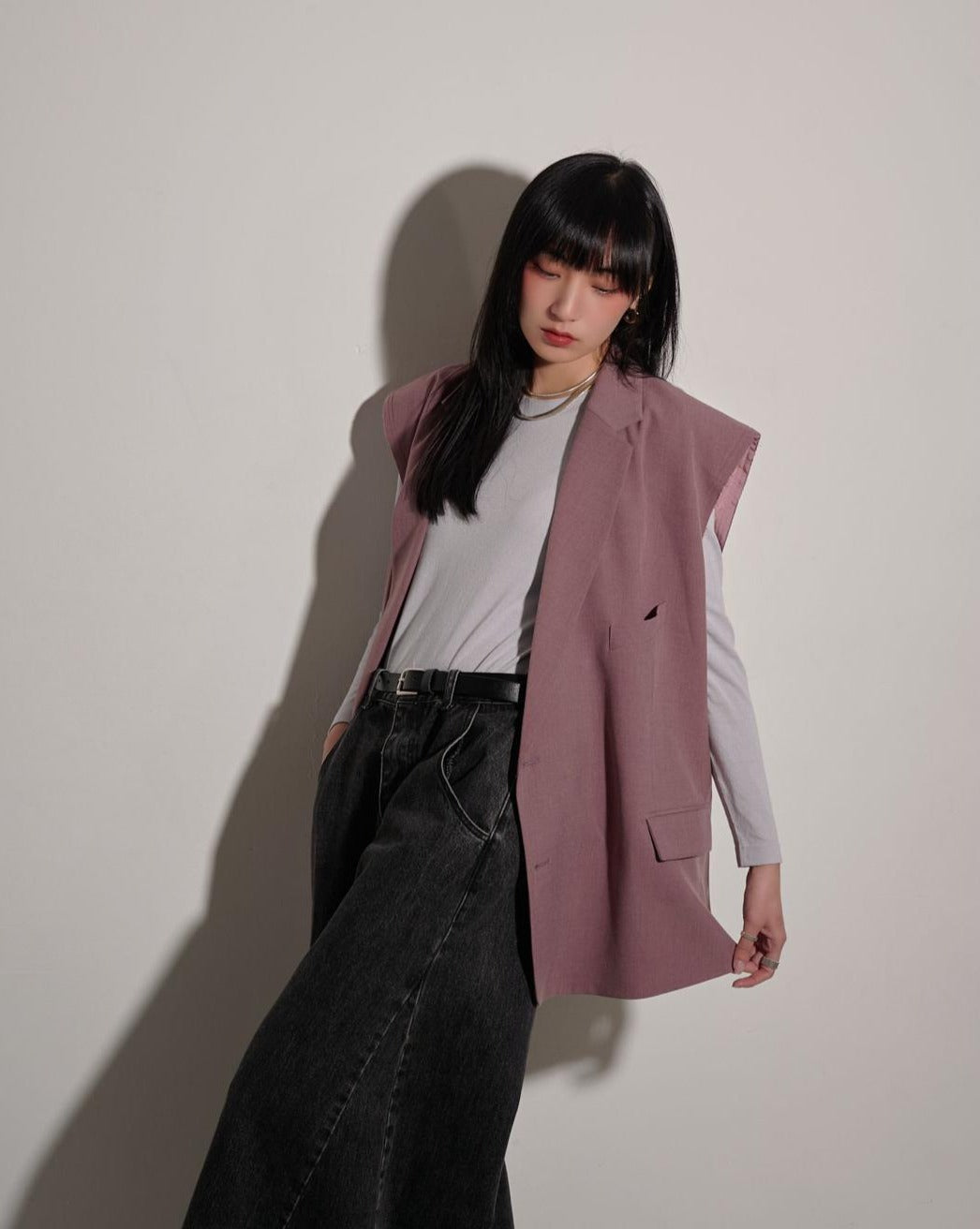 aalis ELMA side button detail oversized blazer vest (Mauve)