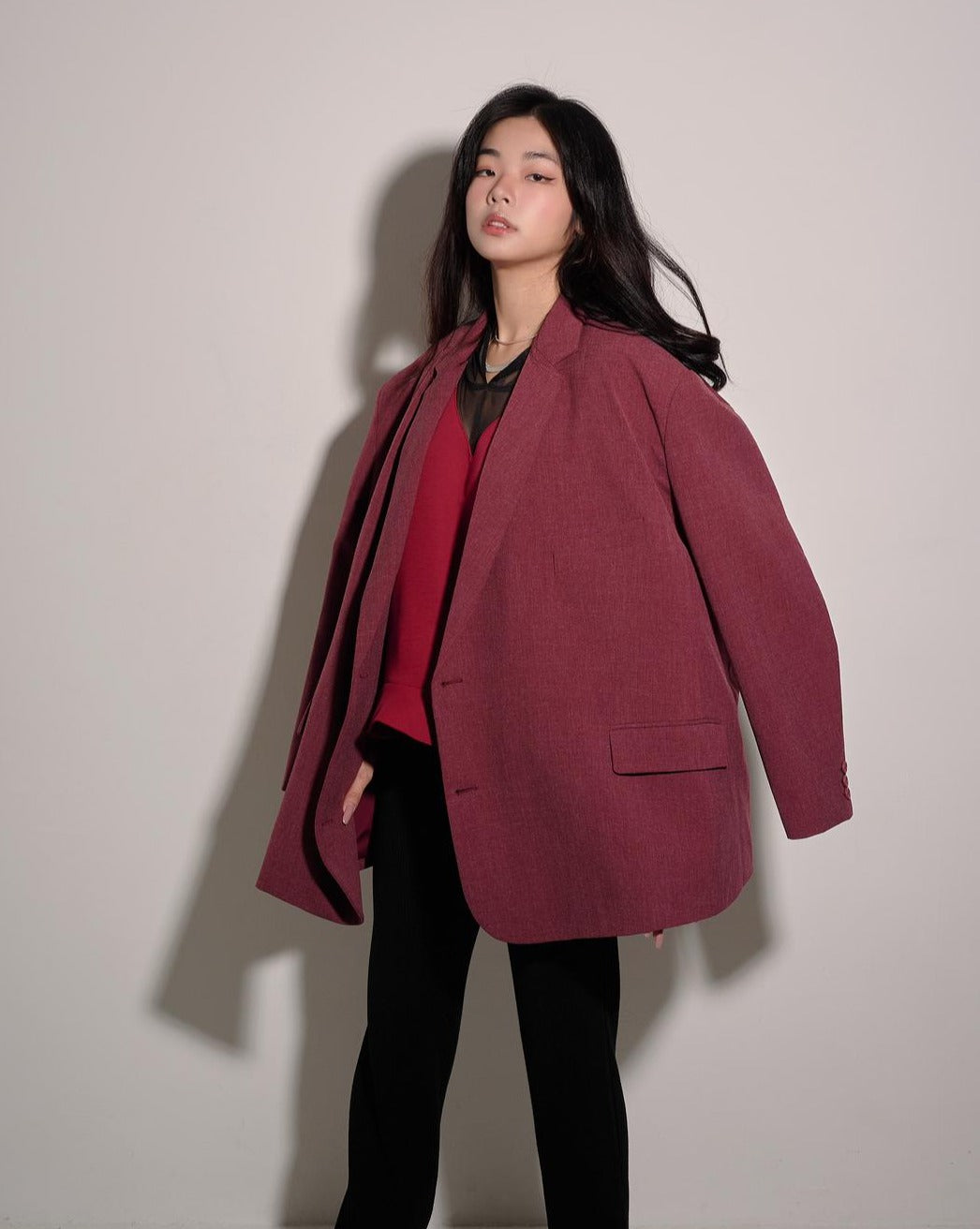 aalis ELMERS side button detail oversized blazer (Burgundy)