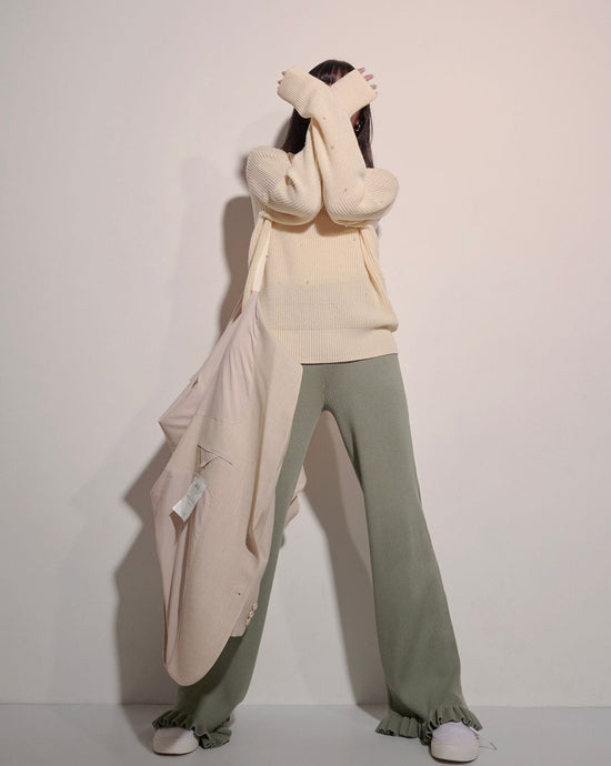 aalis DENISE ruffle hem knit pants (Dusty olive)