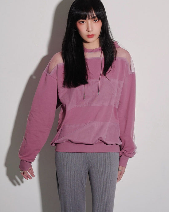 aalis SARA mesh striped detail relaxed hoodie (Rose pink)