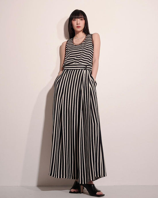 aalis CHERIE printed wide legs pants (Black white stripe)