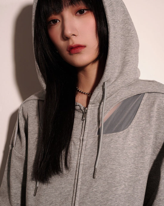 aalis AVE mesh cat eye cut-out hoodie (Heather grey)