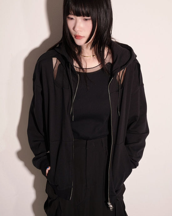 aalis AVE mesh cat eye cut-out hoodie (Black)