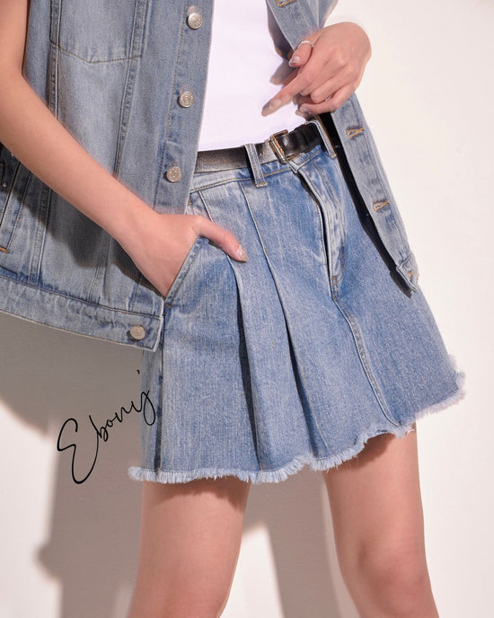 aalis EBONY pleated denim skirt (Blue denim)