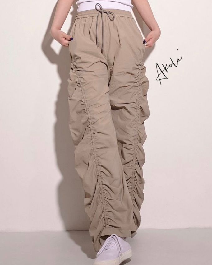 aalis AKOLO side ruching wide leg pants (Beige)