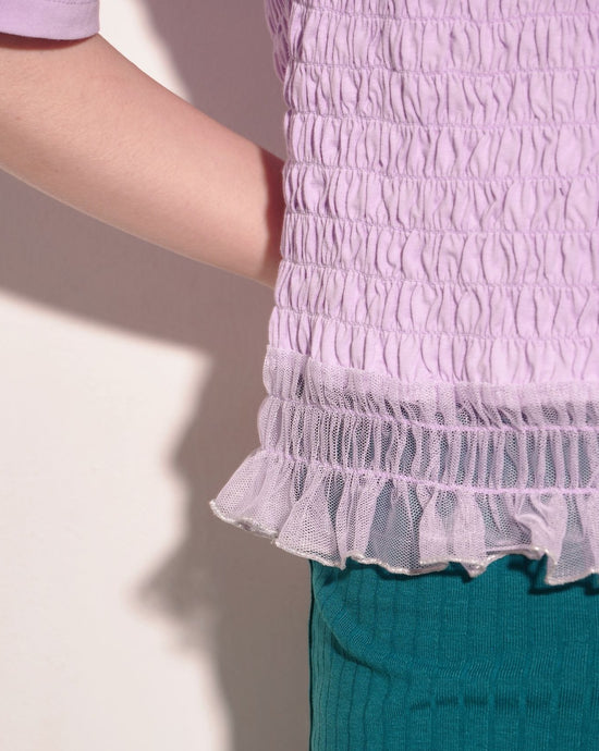 aalis AVINA mesh ruffle smocking SS top (Lilac)