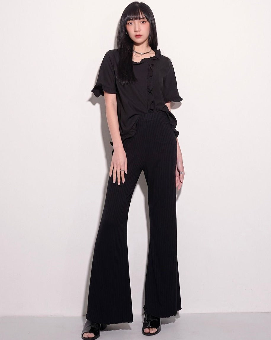 (Pre-order) aalis DENIA FW24 ruffle hem pants (Black)