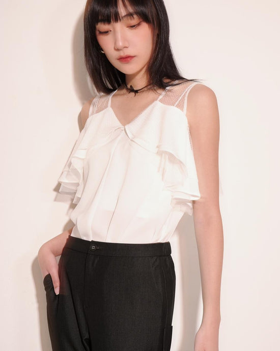 aalis CALLIE mesh panel mesh shoulder top (White)