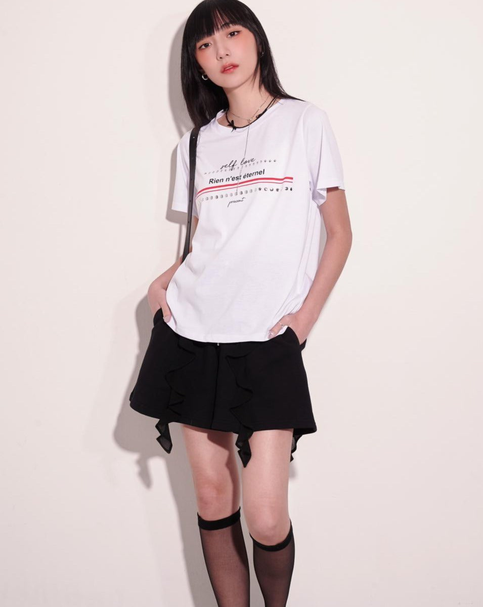 aalis YUNA studded printed SS tee (White)