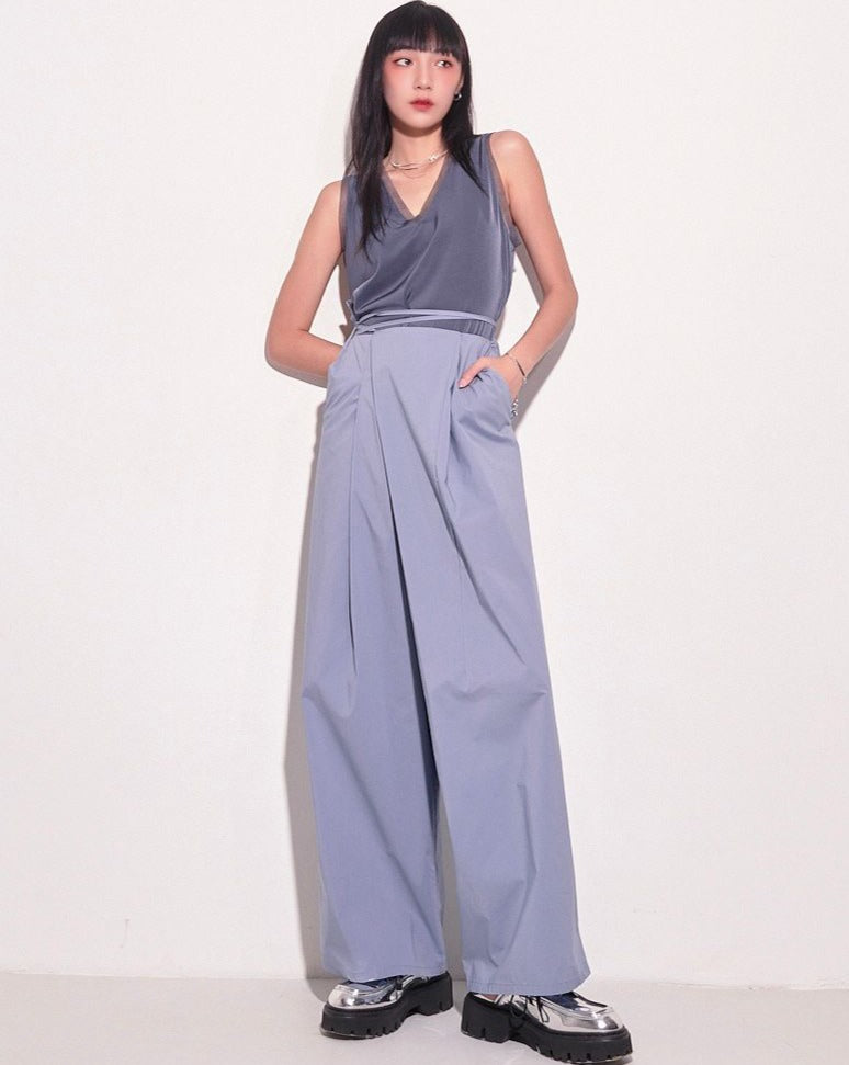 aalis LARA wrap and tie relaxed pants (Blue)