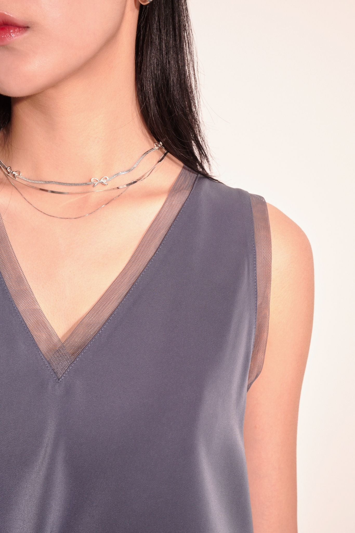 aalis IDO V neck mesh trim tank (Charcoal)