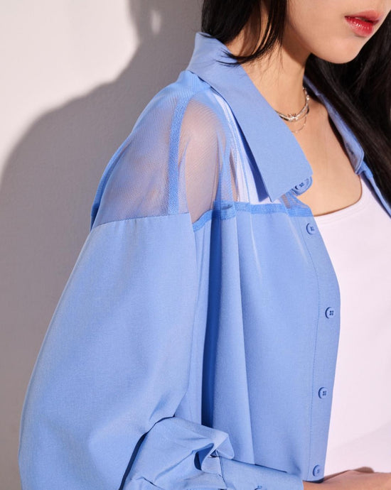 aalis AYLA mesh shoulder color blocking oversized shirt (Blue mix)