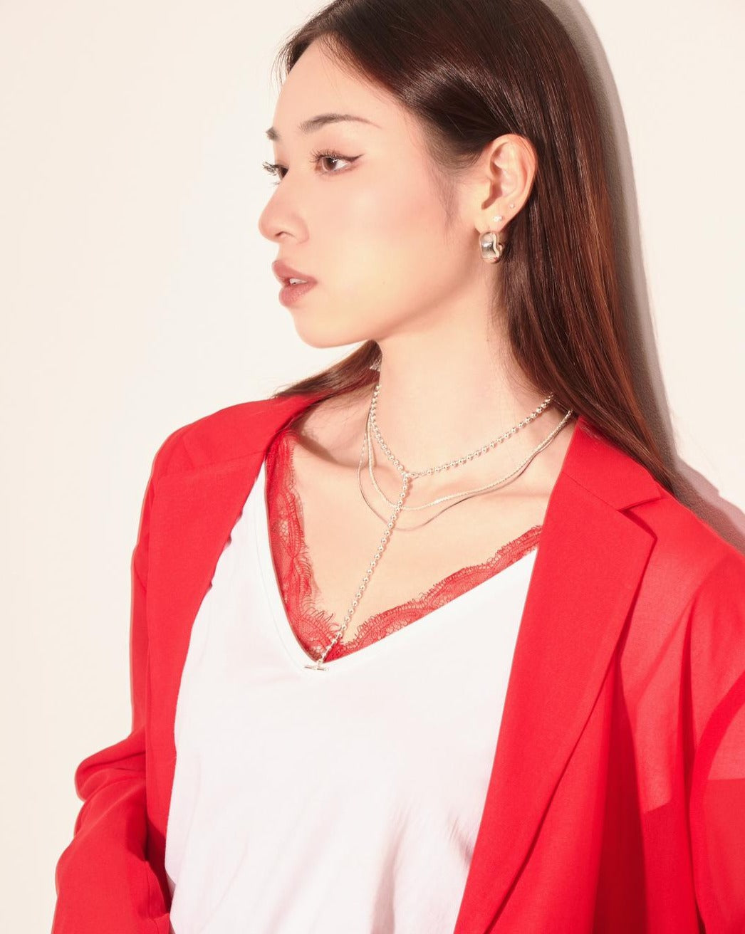 aalis DELLA oversized blazer (Red chiffon)