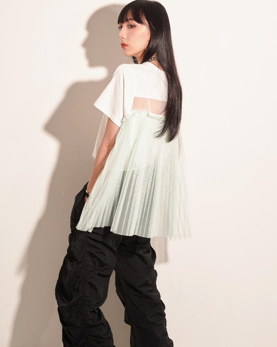 aalis HANSA back pleated mesh s/s tee (White)