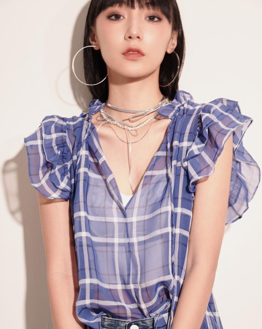 aalis KIKA chiffon babydoll top (Blue Checks)