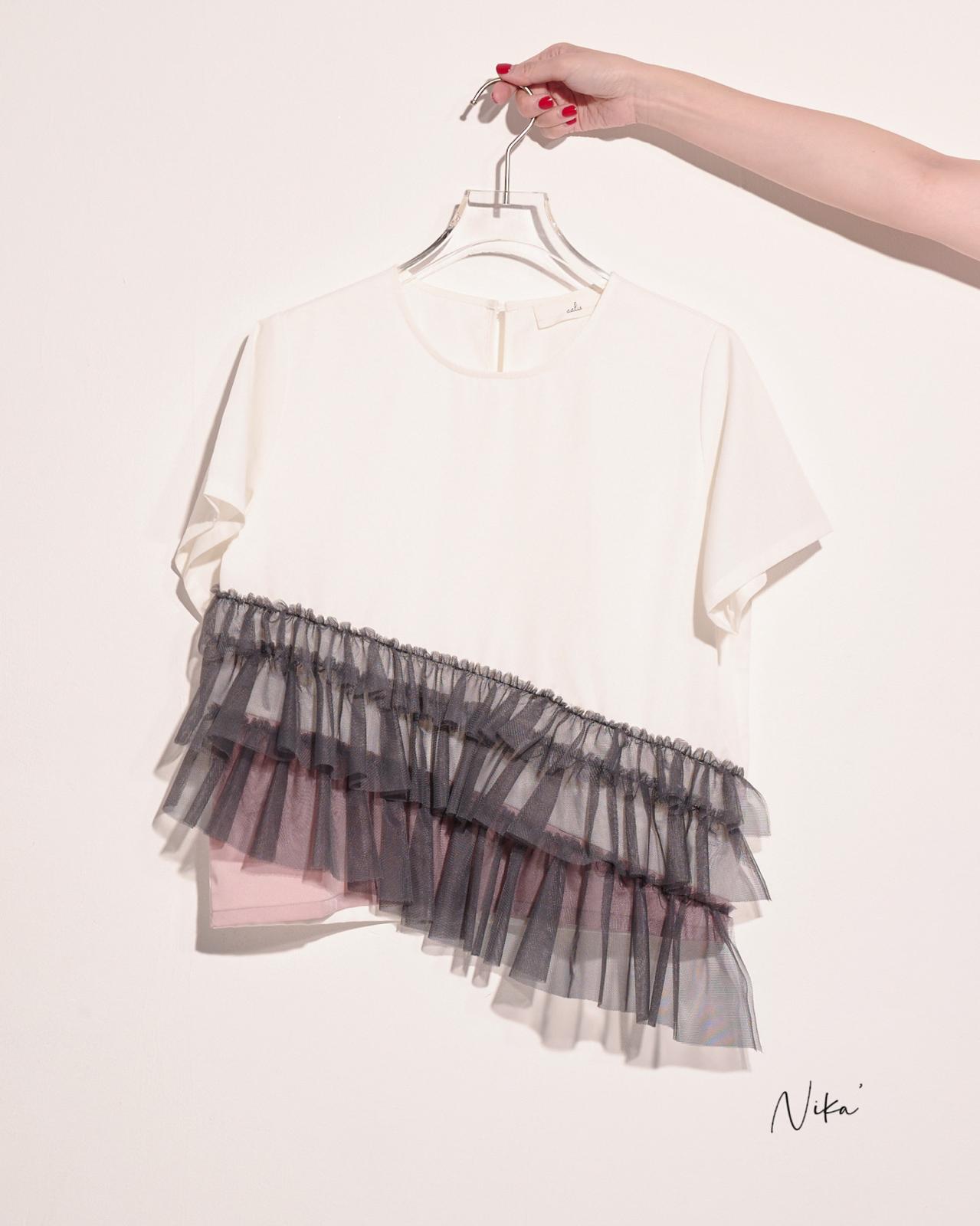 aalis NIKA pleated mesh tier s/s top (White mix)