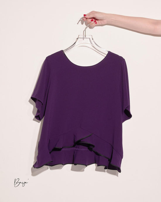 aalis BAYA mesh trim ruffle hem s/s top (Purple)