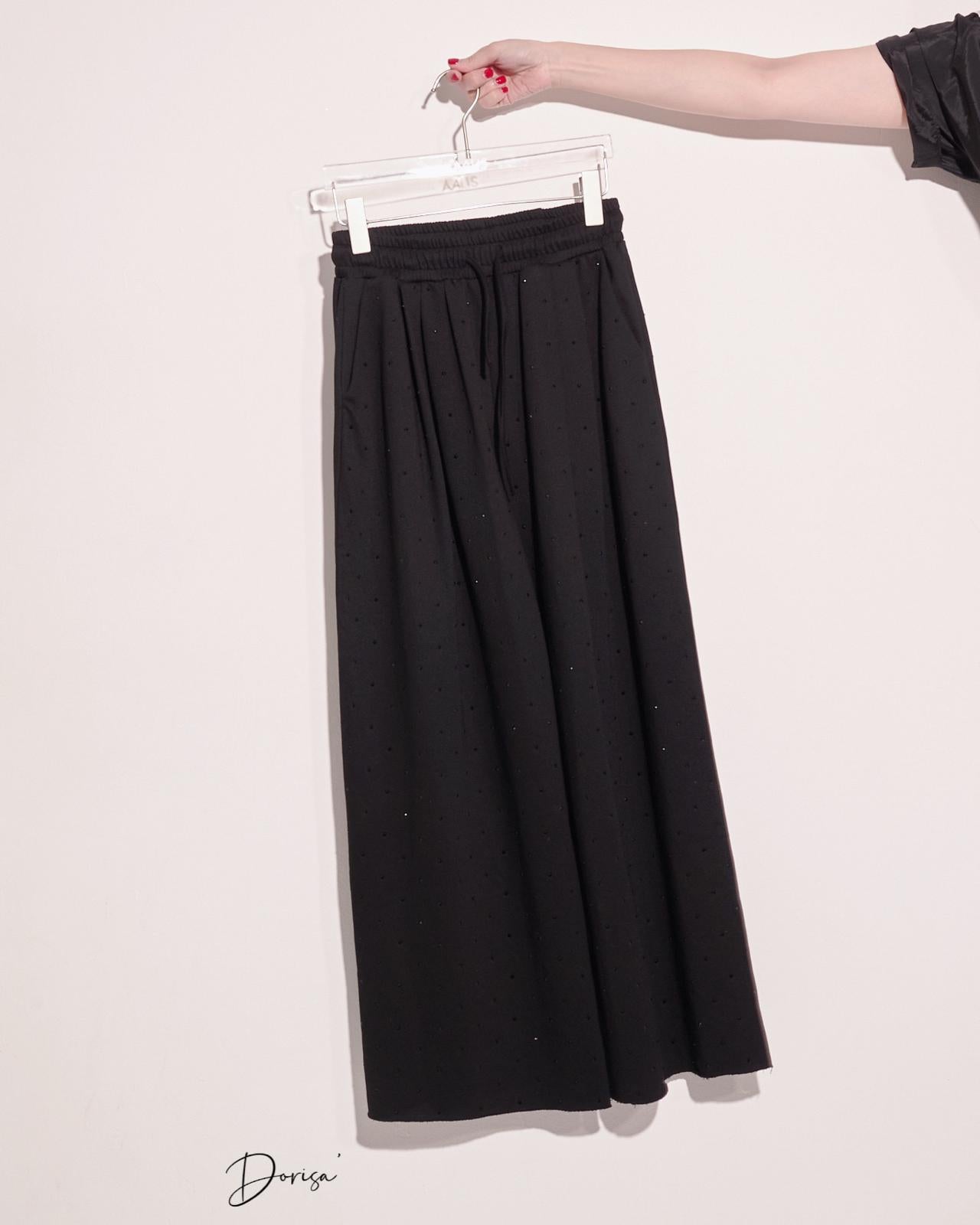 aalis DORISA elastic waist wide legs knit pants (Black stone)