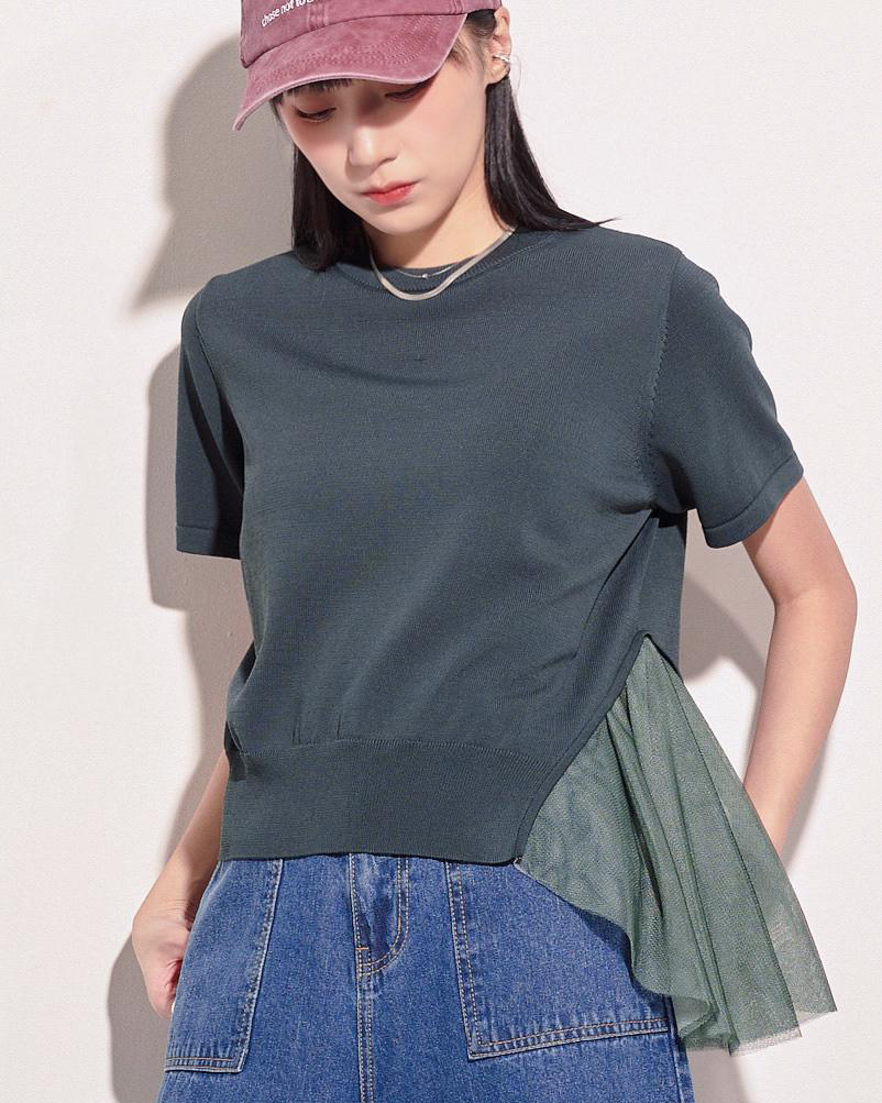 aalis REIKA cascade mesh s/s sweater (Green mix)