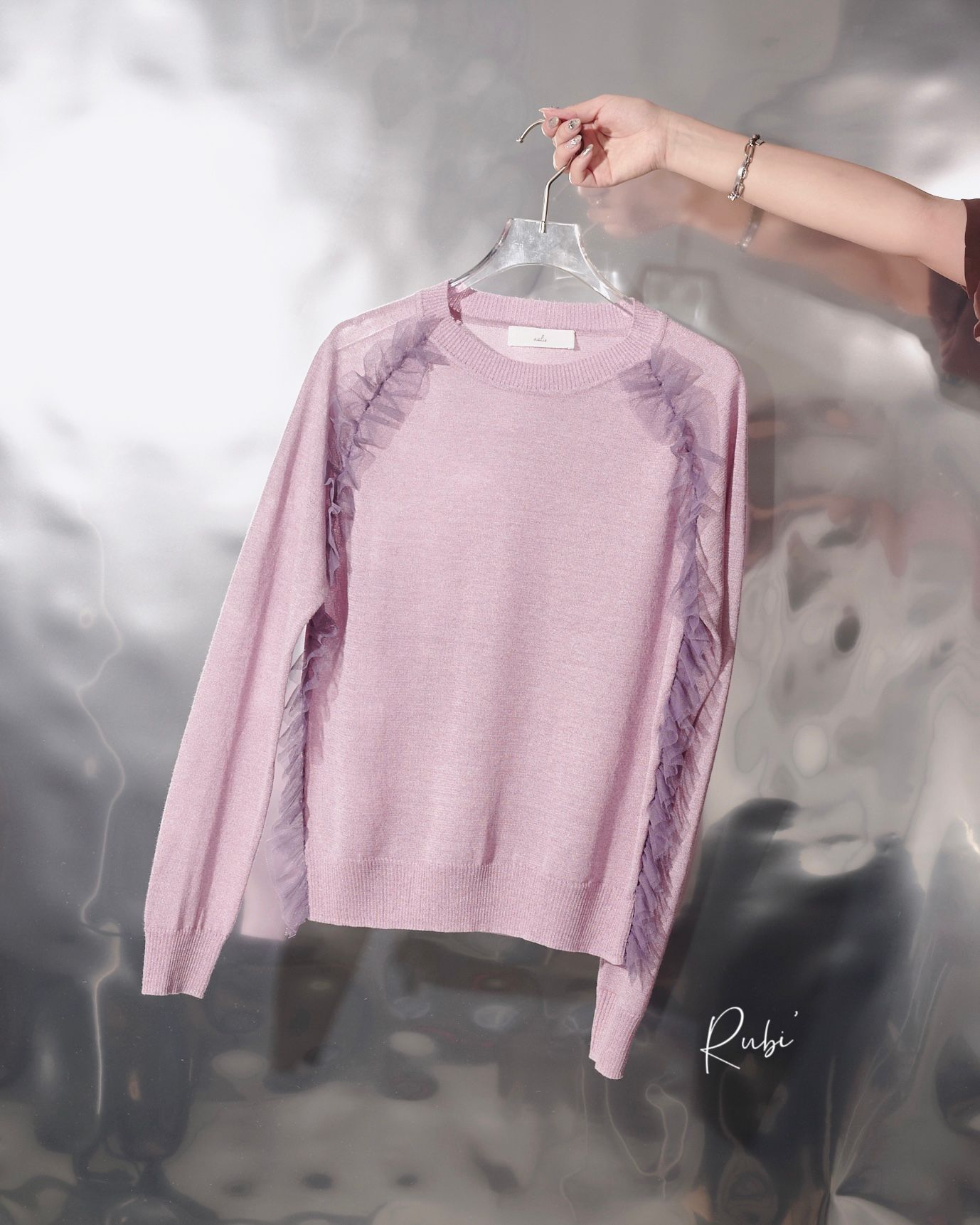 aalis RUBI raglan mesh detail L/S knit top (Purple mix)