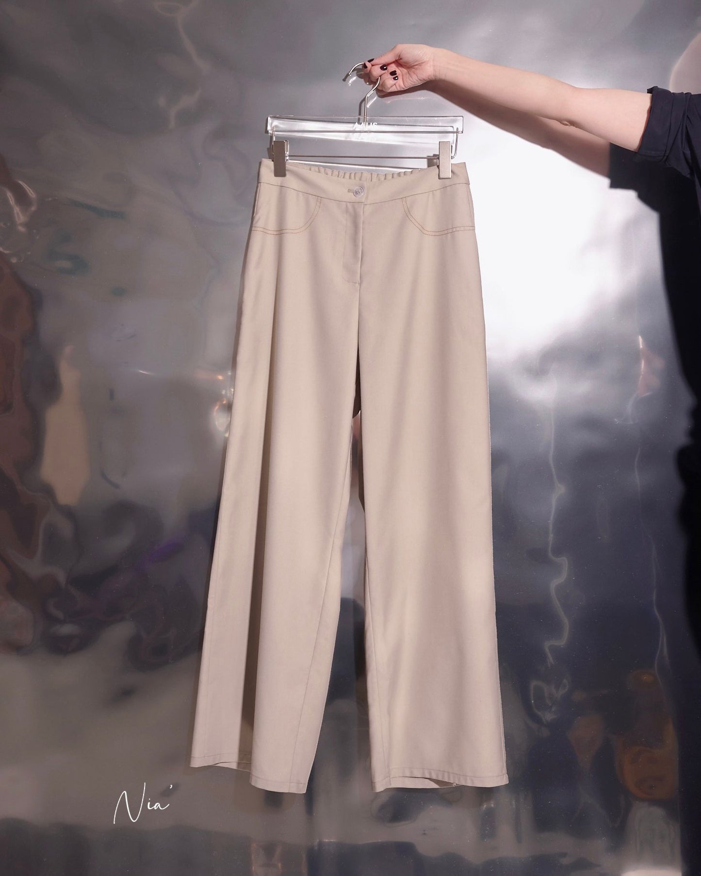 aalis NIA denim details suiting pants (Beige)