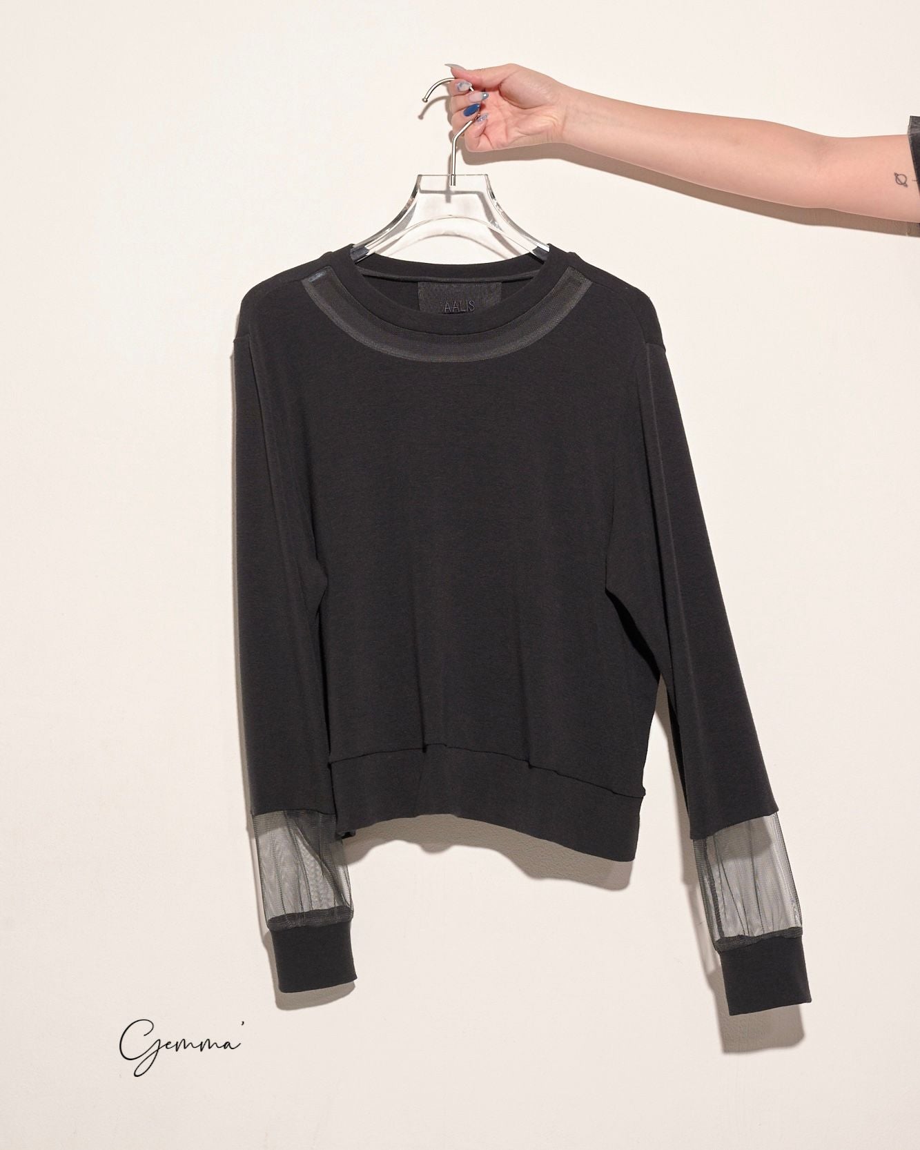 aalis GEMMA FW24 mesh cuff soft sweater (Charcoal)