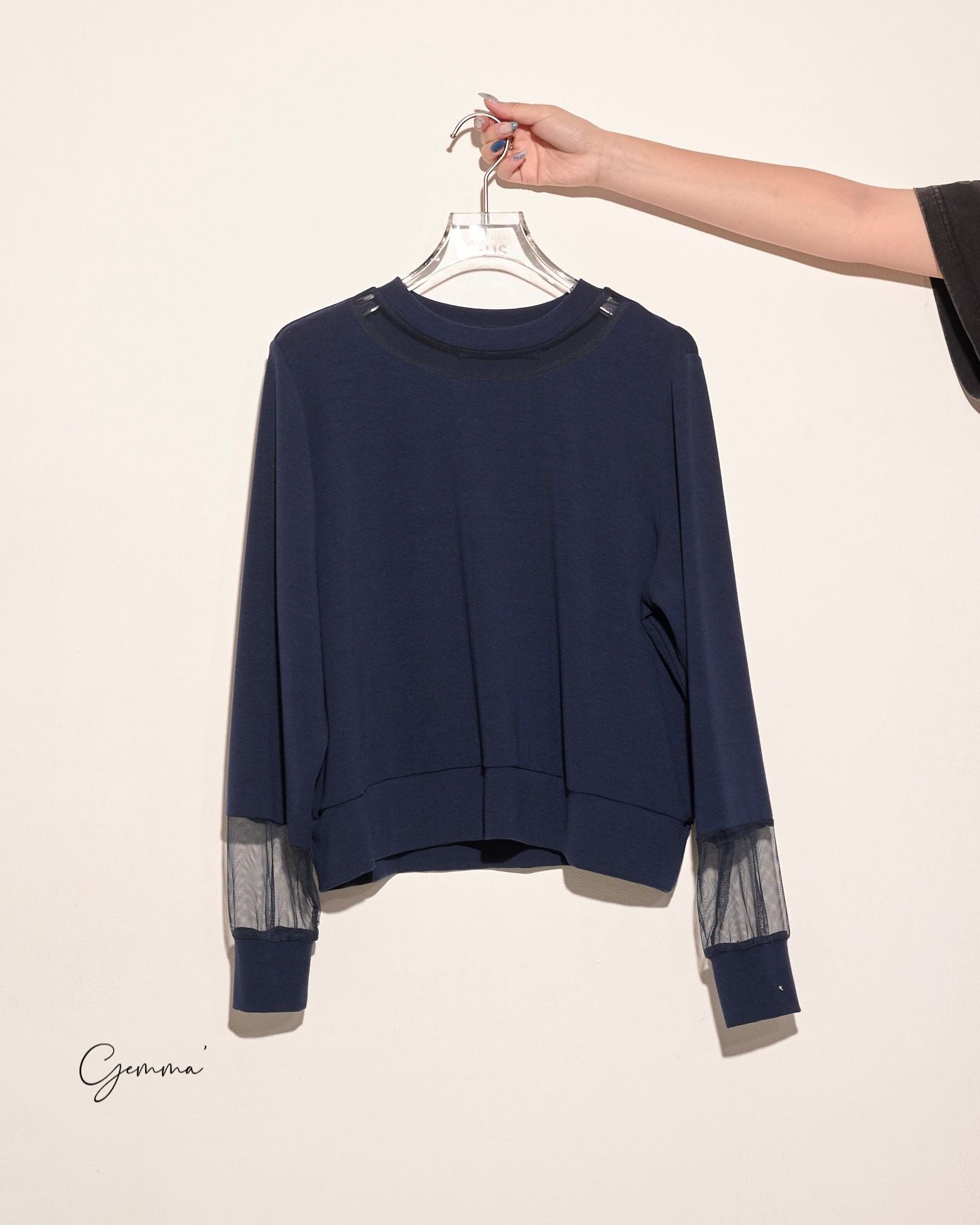 aalis GEMMA FW24 mesh cuff soft sweater (Navy)