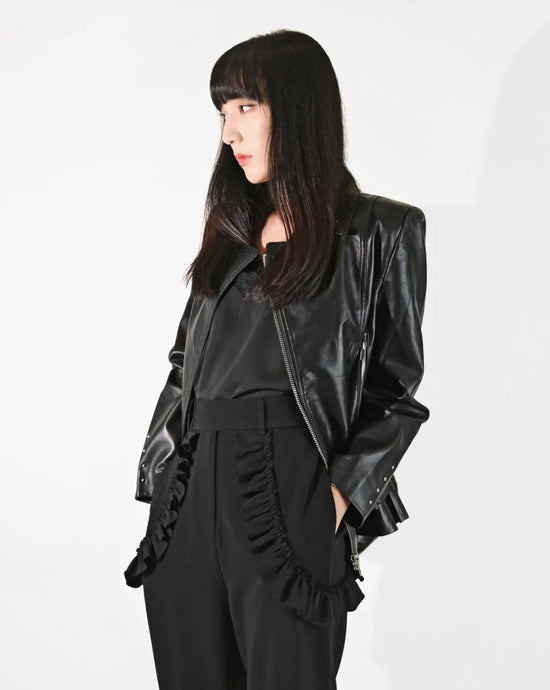 aalis YEN loose fit right shoulder biker jacket (Black)